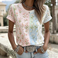 T-Shirt Mit Blumenmuster Und Farbblock-Design
