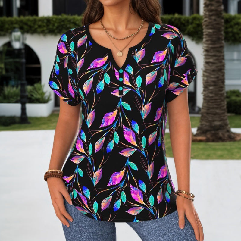 Bunte Bluse Mit Blättermuster