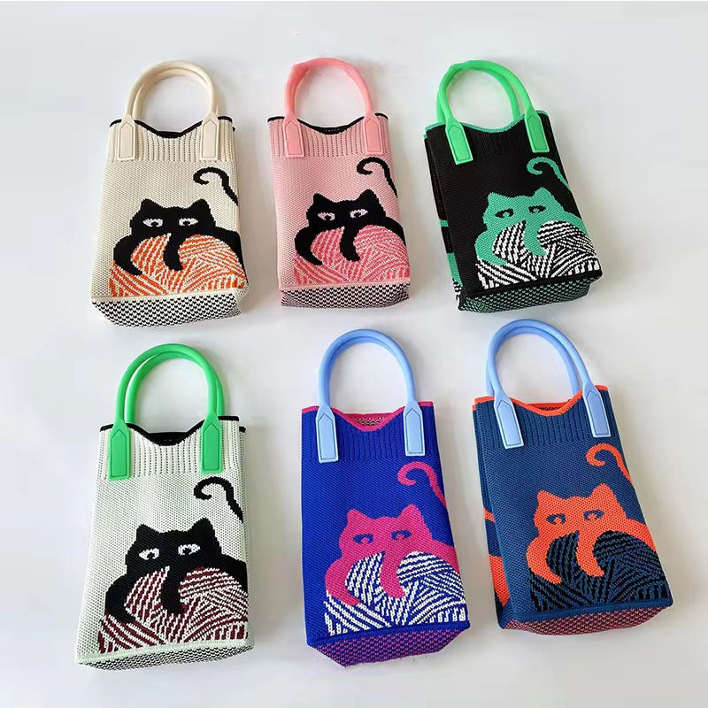 Gestrickte Tasche Mit Cartoon-Katze