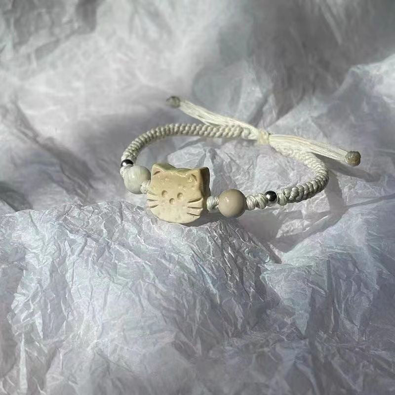 Geflochtenes Armband Mit Cartoon-Katze