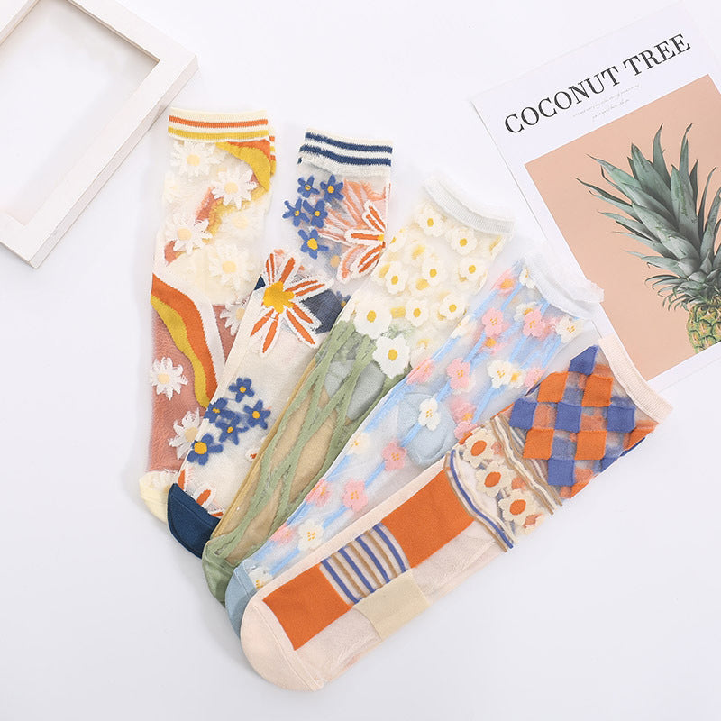 Lässige Atmungsaktive Blumensocken