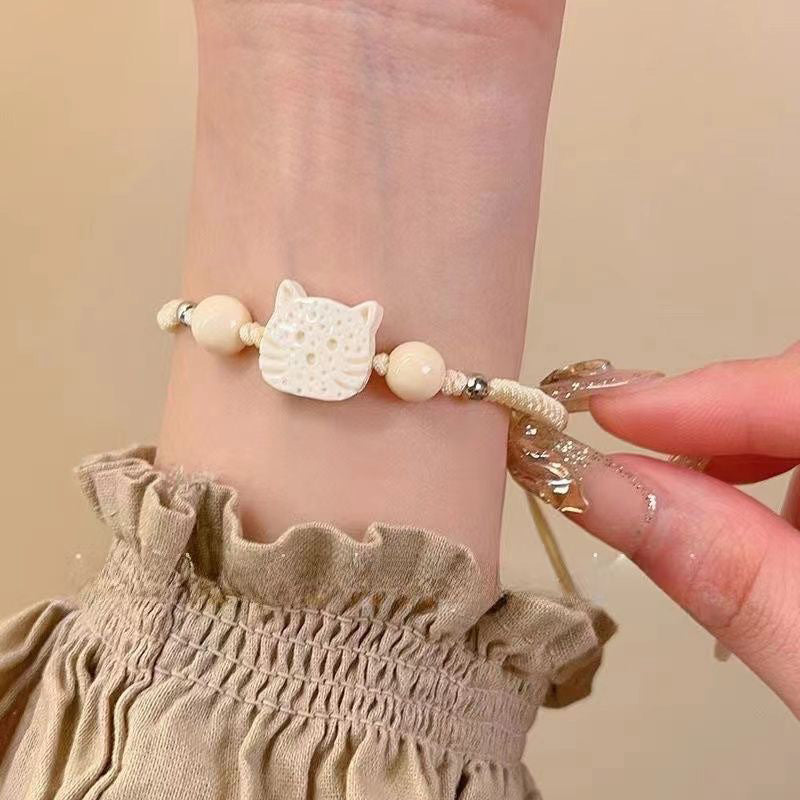 Geflochtenes Armband Mit Cartoon-Katze