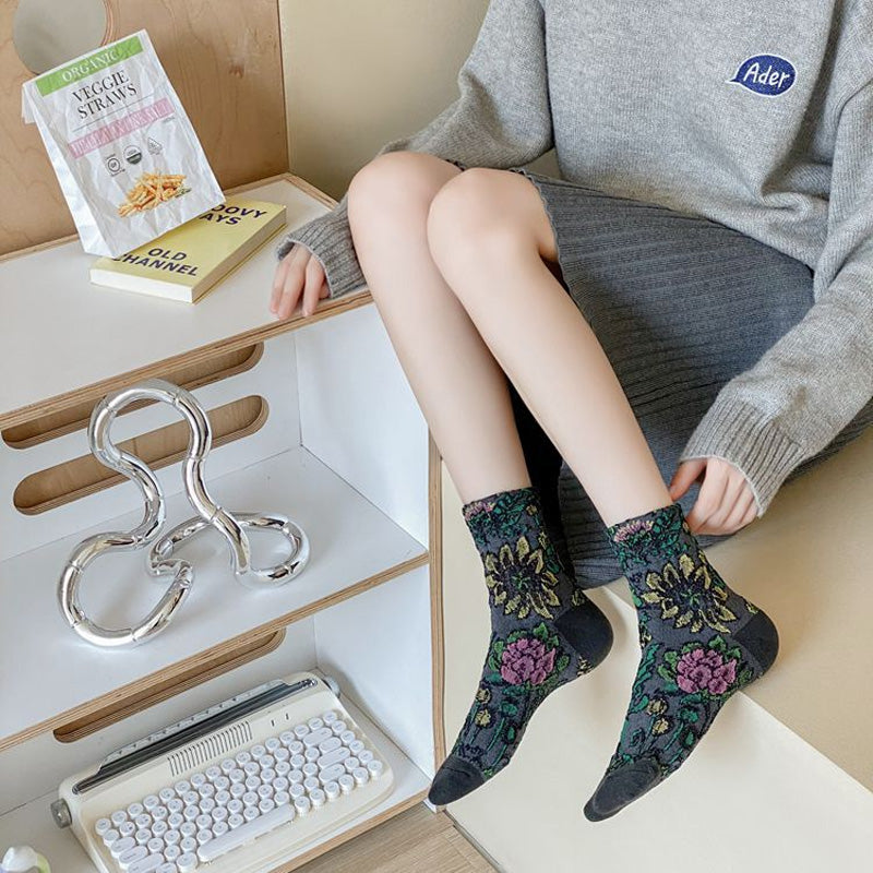 Vintage Blumen-Jacquard-Socken
