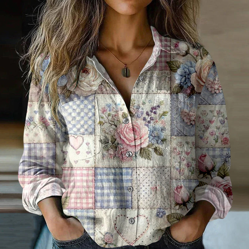 Vintage-Bluse Mit Blumendruck