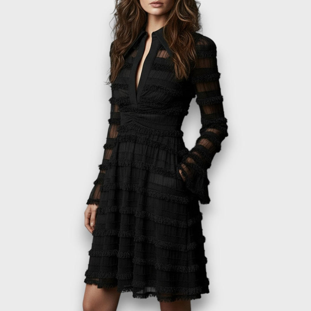 Parisa | Vestido midi con flecos transparentes