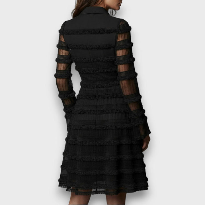 Parisa | Vestido midi con flecos transparentes