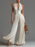 Luna | Tuta Chiffon Bianca a Gamba Larga