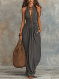 Abito Maxi Halter Drappeggiato in Stile Boho Raffinato