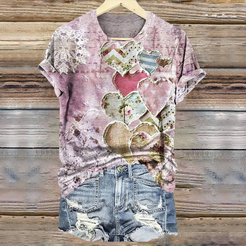 Lässiges T-Shirt Mit Herz-Print