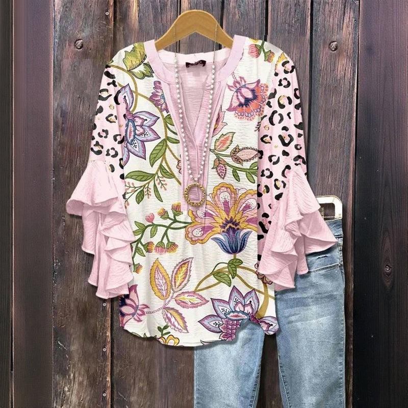 Vintage-Bluse Mit Blumendruck