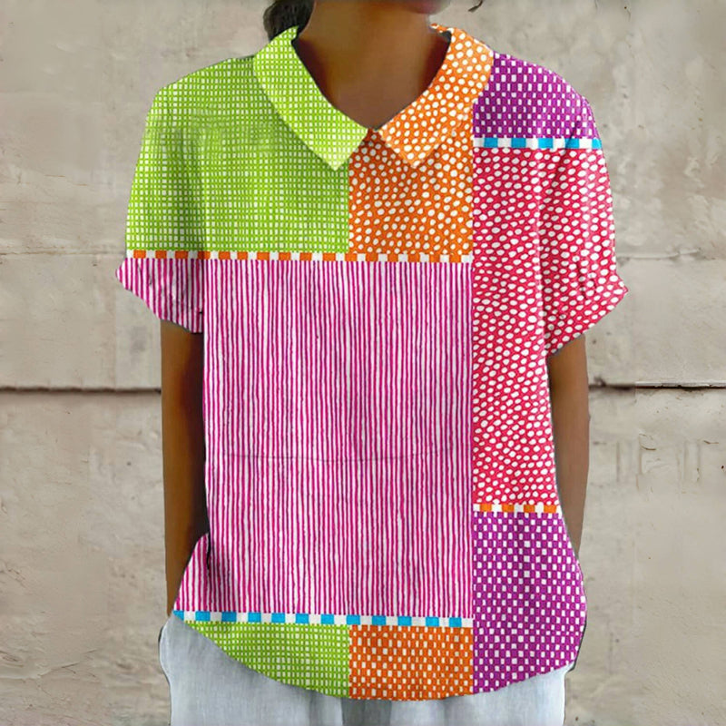 Vintage-Bluse Mit Farbblock