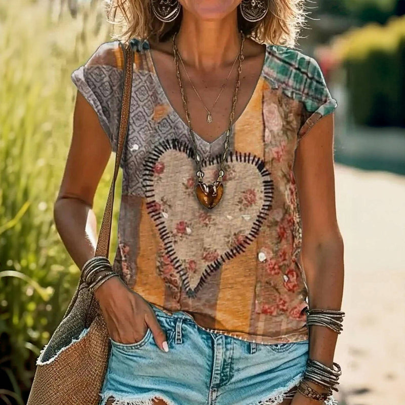Vintage-T-Shirt Mit Herz-Print