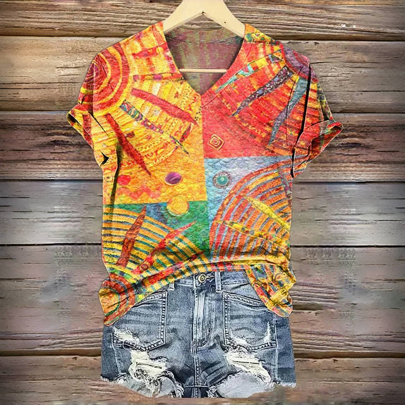 Buntes T-Shirt Mit Abstraktem Print