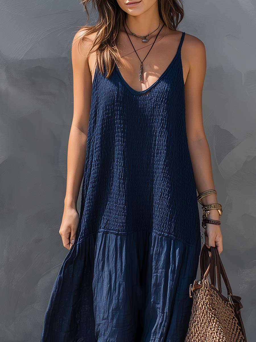 Abito Maxi Boho Patchwork in Cotone e Lino