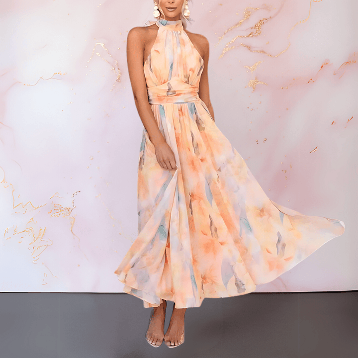 Esther | Vestido halter con estampado de acuarela