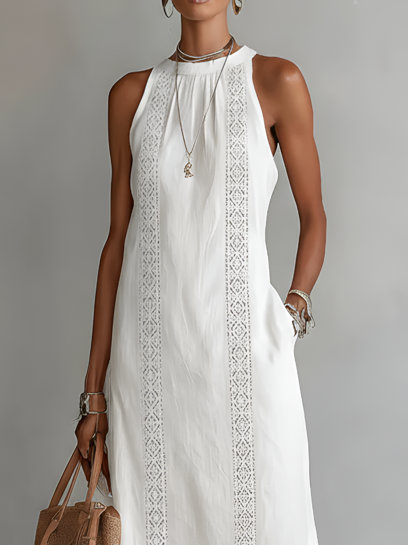 Jimena | Abito midi in lino con collo alla coreana