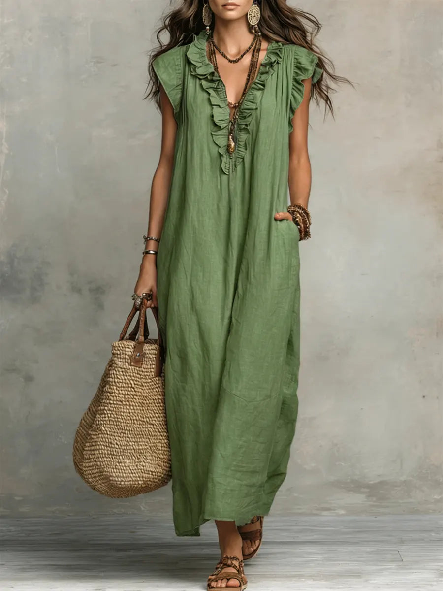 Corin | Abito Maxi Boho Fluido in Lino