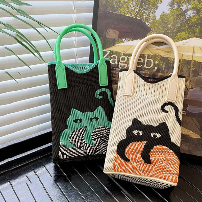 Gestrickte Tasche Mit Cartoon-Katze