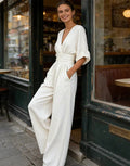 Daniela - Tuta elegante con scollo a V e gamba larga
