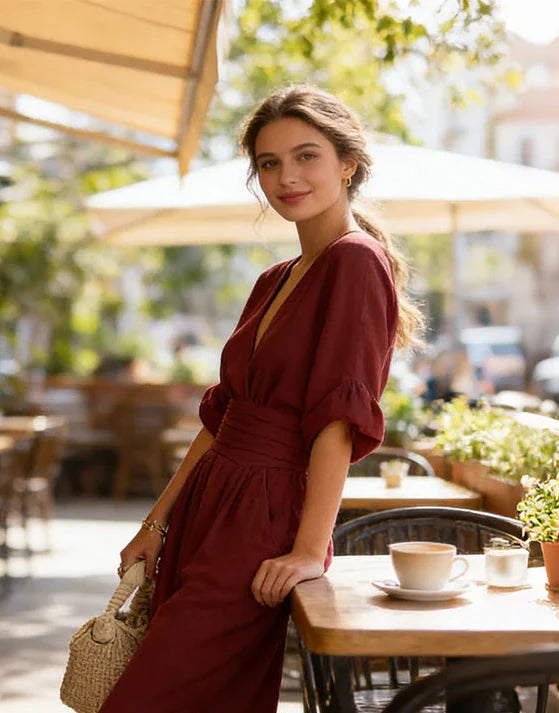 Daniela - Tuta elegante con scollo a V e gamba larga