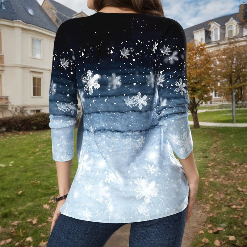 【Lange Ärmel】Bluse Mit Schneeflocken-Farbverlauf