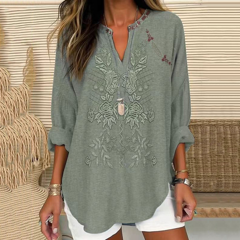Vintage-Bluse Mit Blumendruck